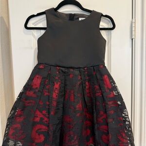 Milly Minis Black and Red Satin dress with black lace overlay.  Exposed zipper